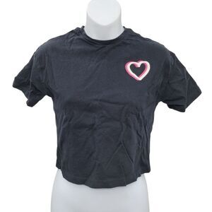 2/$2 George Black With Pink Heart Top Tee T-shirt Crop Top Size: Small